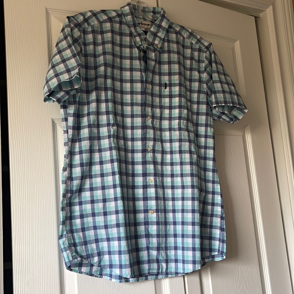 BARBOUR short sleeve plaid shirt, size M